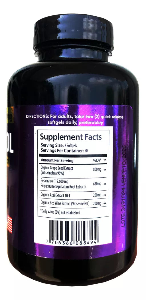 Resveratrol Ultra Strength 12.600mg X100 Capsulas - Imperio7